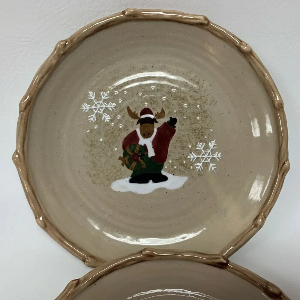 Make the Season Bright Salad Plates Christmas Holiday‎ Bear Moose Lot of 2